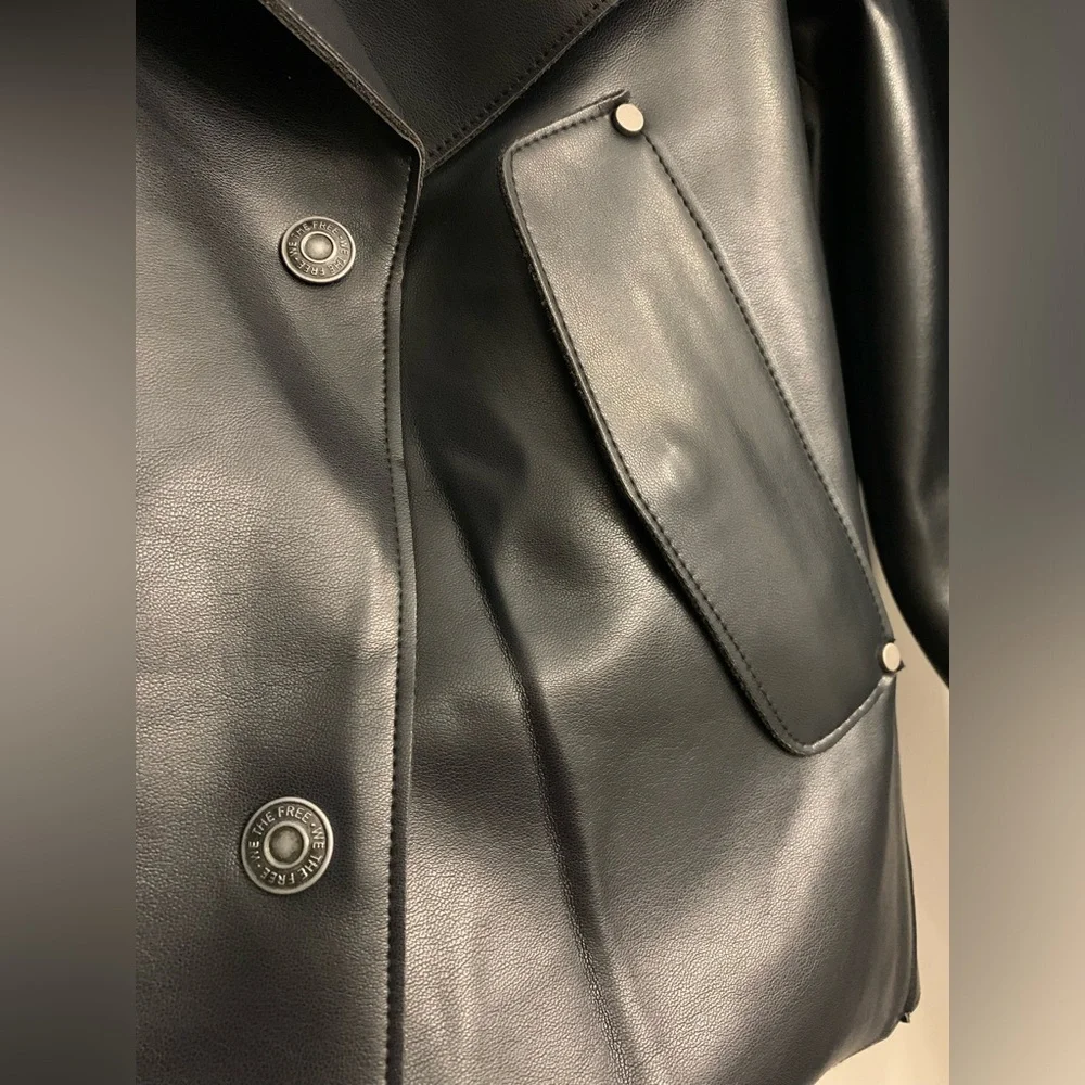 NWT Free People x We The Free Black Alexis Vegan Leather Moto Jacket size Large